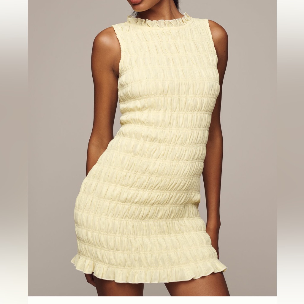 Endless Rose Pale Yellow Ruched Mini Dress